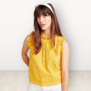Anthropologie Yellow Ruffle Sleeve Top / Tilly Eyelet Blouse by Maeve
